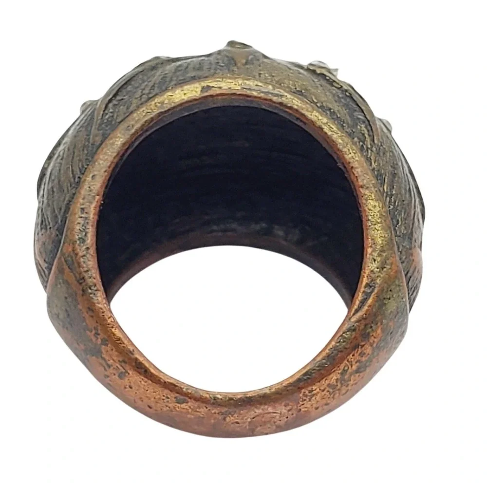 Chunky Dome Starburst‎ Crystal Ring Antique Brass Copper Vintage Style Size 5.5